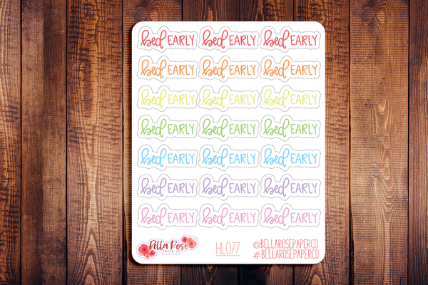 Bed Early Hand Lettering Planner Stickers HL077