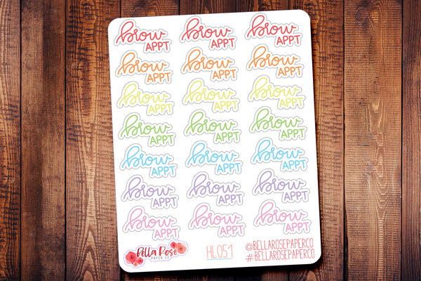 Brow Appt Lettering Planner Stickers HL051