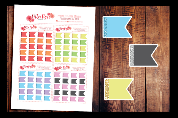 Glitter Flags | PRINTABLE PLANNER STICKERS