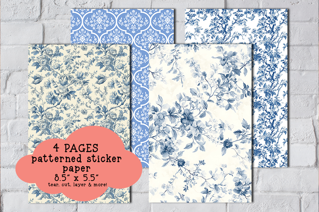 Blue Toile Patterned Sticker Paper Set