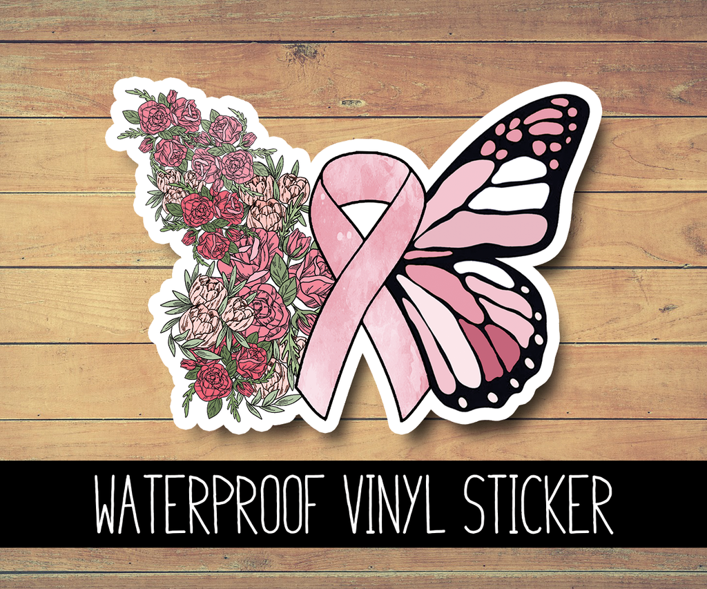 Breast Cancer Butterfly  Vinyl Waterproof Sticker