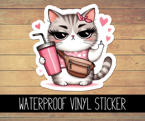 Middle Finger Kitty Vinyl Waterproof Sticker