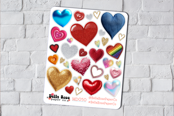 Mixed Media Hearts Deco Stickers MD050