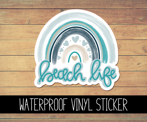 Beach Life Boho Rainbow Vinyl Waterproof Sticker