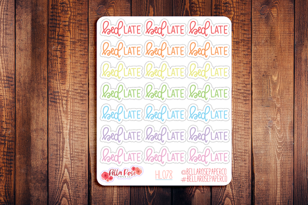 Bed Late Hand Lettering Planner Stickers HL078