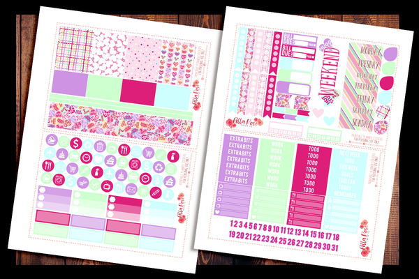 Candy Hearts Happy Planner Kit | PRINTABLE PLANNER STICKERS
