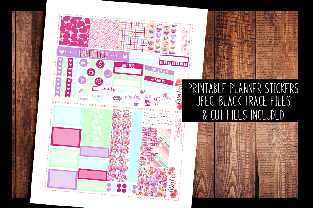Candy Hearts Mini Happy Planner Kit | PRINTABLE PLANNER STICKERS