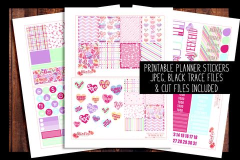 Candy Hearts Happy Planner Kit | PRINTABLE PLANNER STICKERS