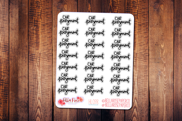 Car Payment Hand Lettering Planner Stickers HL098
