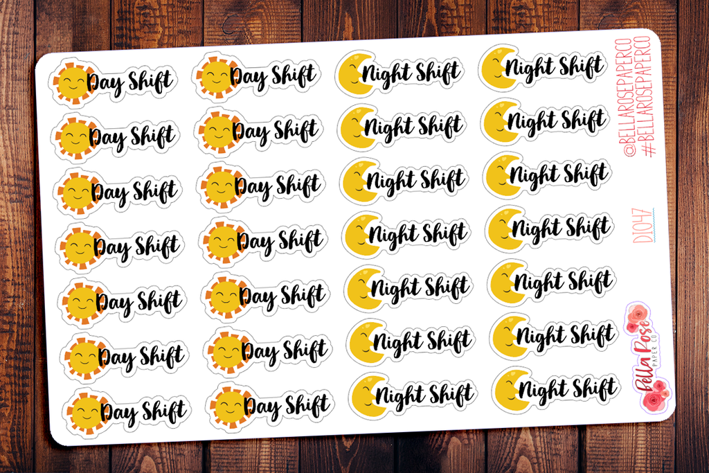 Day Shift/Night Shift Lettering Planner Stickers DI047