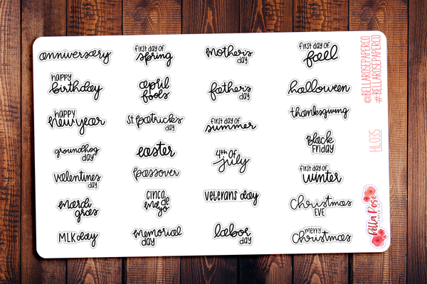Yearly Holidays Hand Lettering Planner Stickers HL035