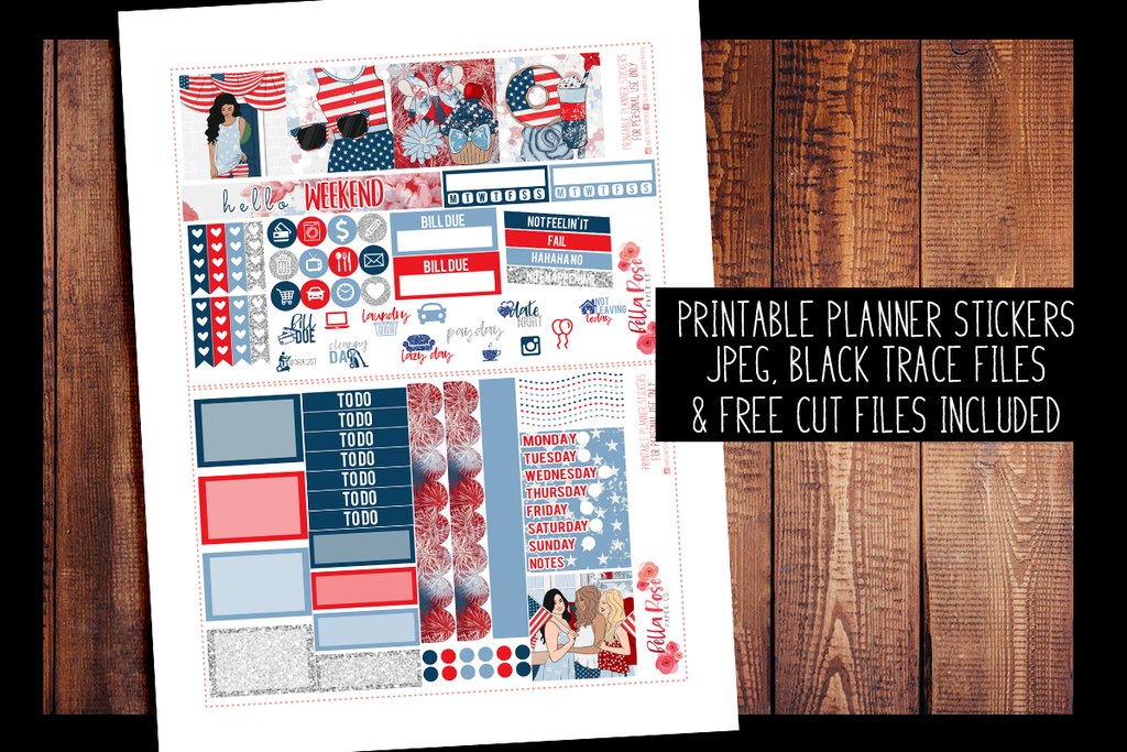 4th Of July Mini Happy Planner Kit | PRINTABLE PLANNER STICKERS