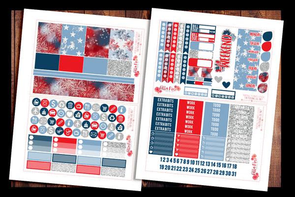 4th Of July Planner Kit | PRINTABLE PLANNER STICKERS