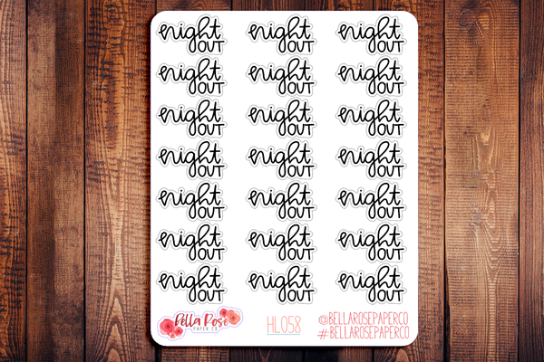 Night Out Lettering Planner Stickers HL058