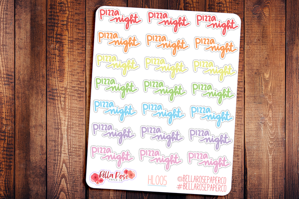 Pizza Night Hand Lettering Planner Stickers HL005