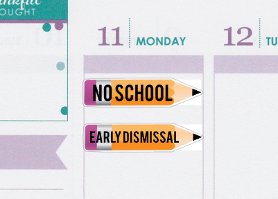 No School/Early Dismissal Pencils Student Planner Stickers S008