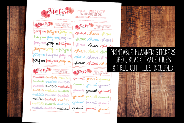 Self Care Hand Lettered Planner Stickers | PRINTABLE PLANNER STICKERS