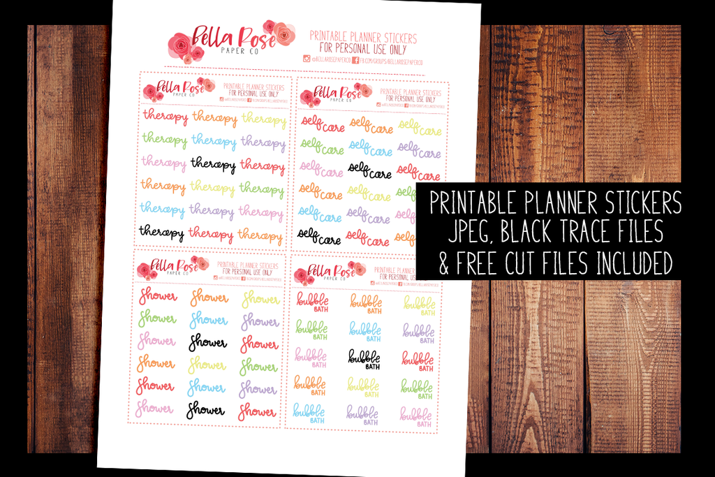 Self Care Hand Lettered Planner Stickers | PRINTABLE PLANNER STICKERS