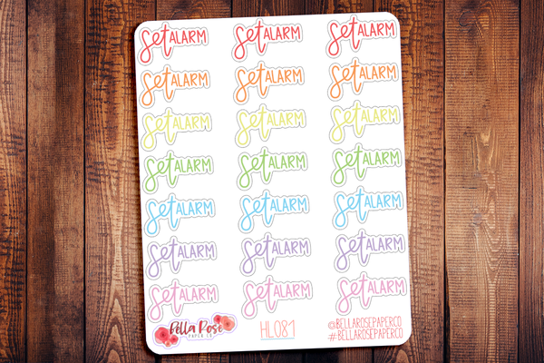 Set Alarm Hand Lettering Planner Stickers HL081