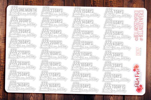 Silver Birthday Countdown Planner Stickers DI092