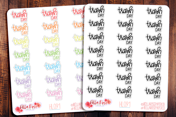Trash Day Hand Lettering Planner Stickers HL091