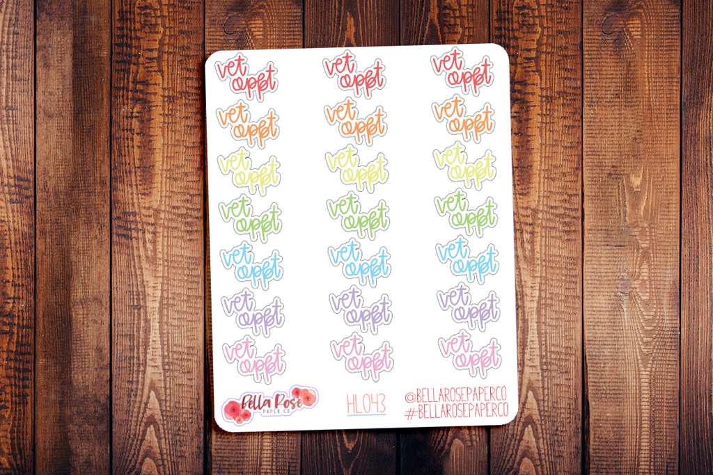 Vet Appointment Hand Lettering Planner Stickers HL043