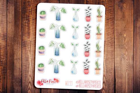 House Plants Hand Painted Watercolor Planner Stickers W012