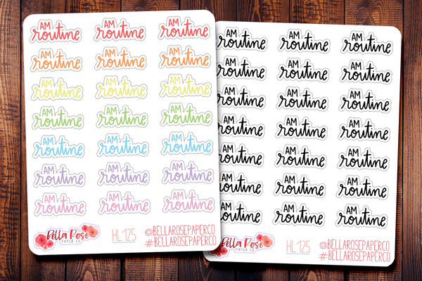 AM Routine Hand Lettering Planner Stickers HL125