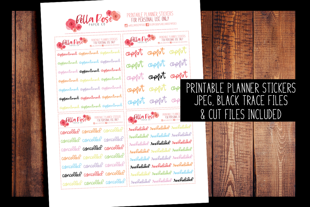 Appointment/ Cancelled Hand Lettered Planner Stickers | PRINTABLE PLANNER STICKERS