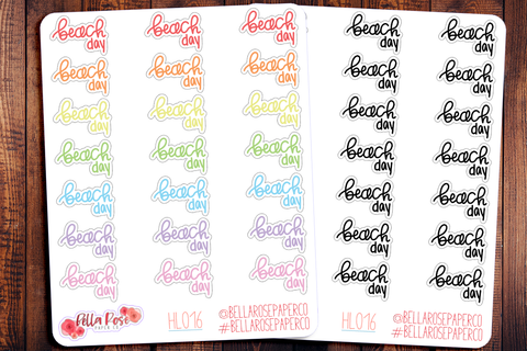 Beach Day Hand Lettering Planner Stickers HL016