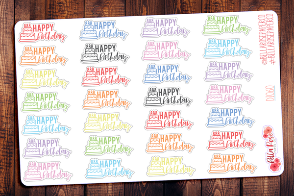 Happy Birthday Lettered Planner Stickers DI060