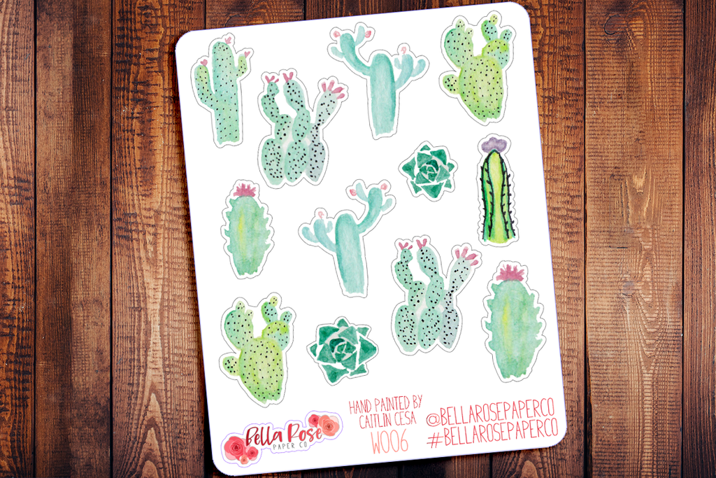 Succulent Hand Painted Watercolor Planner Stickers W006