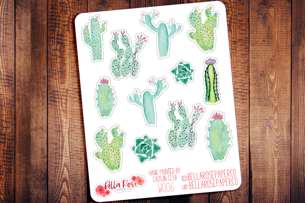 watercolor succulent stickers Succulent Hand Painted Watercolor Planner Stickers W006 – Bella Rose Paper Co