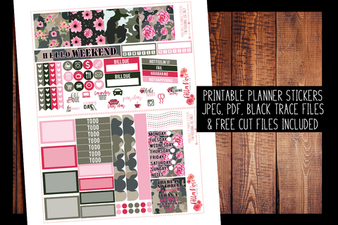 Camo Girlboss Mini Happy Planner Kit | PRINTABLE PLANNER STICKERS