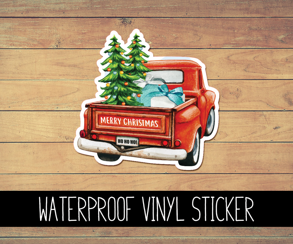 Red Christmas Truck Vinyl Waterproof Sticker