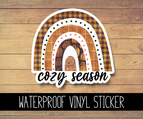 Cozy Season Boho Rainbow Vinyl Waterproof Sticker