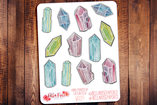 Gems Hand Painted Watercolor Planner Stickers W004