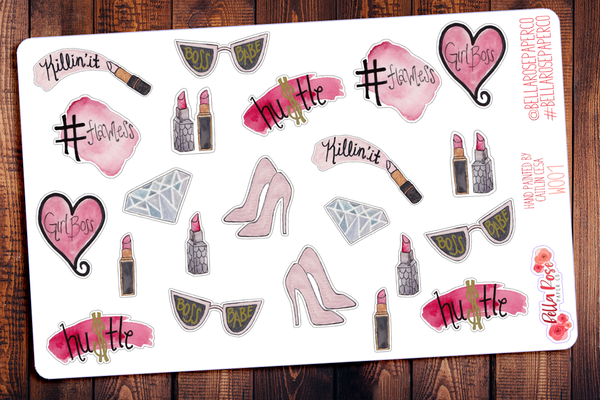 GirlBoss Hand Painted Watercolor Planner Stickers W001