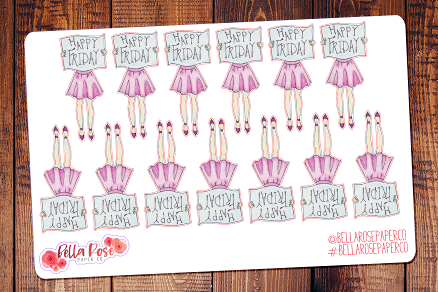 Happy Friday Girls Hand Painted Watercolor Planner Stickers