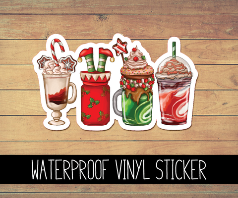 Christmas Drinks Vinyl Waterproof Sticker