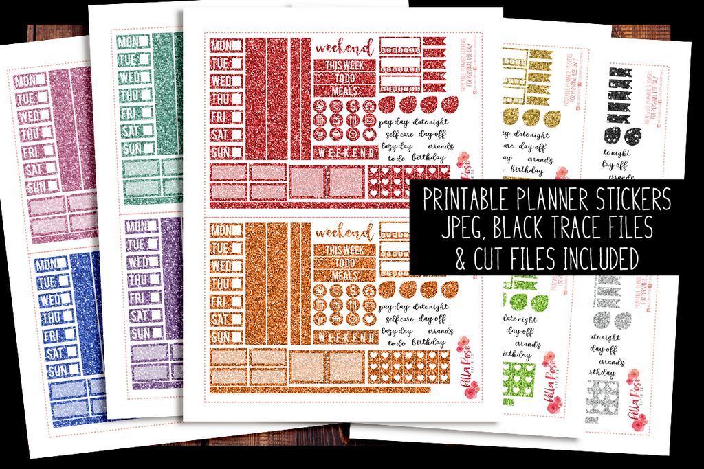Hobonichi Weeks Gllitter Rainbow Sampler Kit Planner Stickers | PRINTABLE PLANNER STICKERS