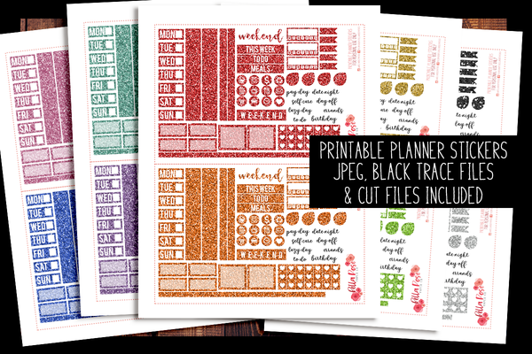 Hobonichi Weeks Gllitter Rainbow Sampler Kit Planner Stickers | PRINTABLE PLANNER STICKERS
