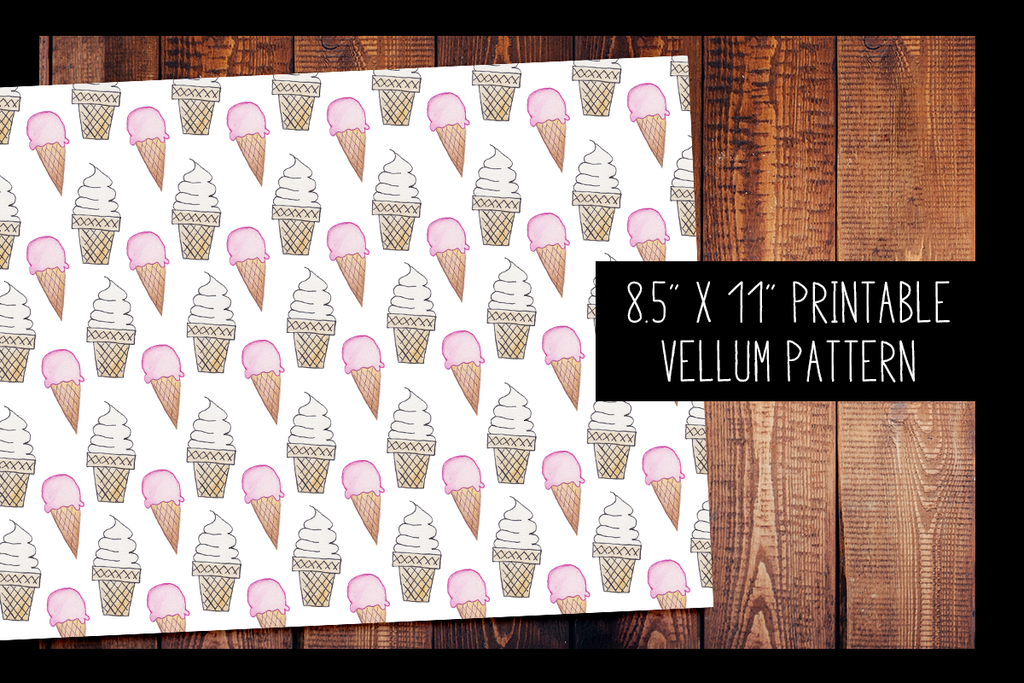 Hand Painted Ice Cream Cone Watercolor Vellum | PRINTABLE VELLUM PATTERN