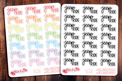 Jeep Ride Hand Lettering Planner Stickers HL036