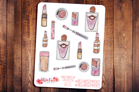 Makeup Items Hand Painted Watercolor Planner Stickers W005