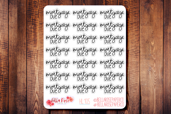 Mortgage Due Hand Lettering Planner Stickers HL105