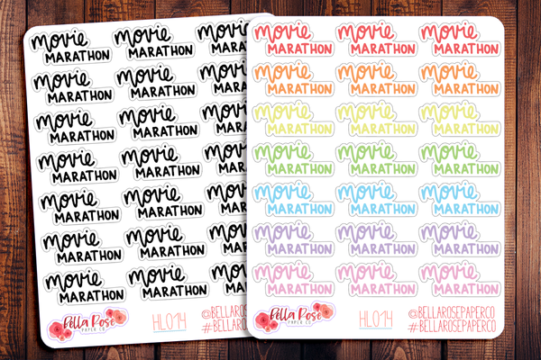 Movie Marathon Hand Lettering Planner Stickers HL014