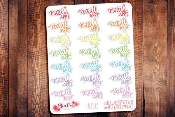Nail Appointment Hand Lettering Planner Stickers HL001