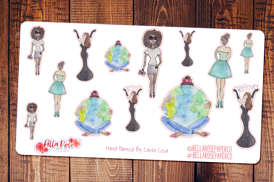 Planner Girls Around The World Hand Painted Watercolor Planner Stickers