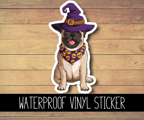 Halloween Pug Vinyl Waterproof Sticker
